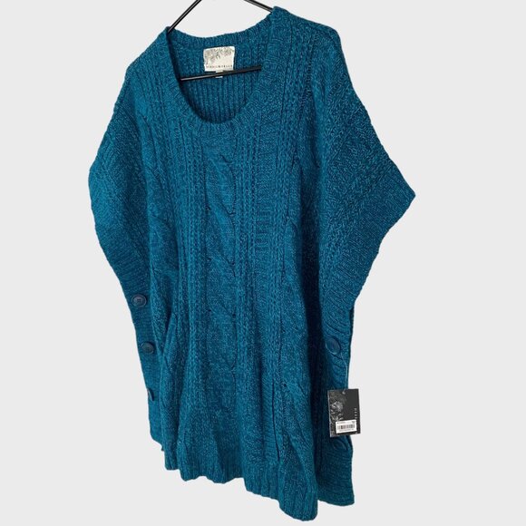 Debbie Morgan Sweater Poncho Blue Women's Medium Knit Scoop-Neck Pullover New - Picture 2 of 13